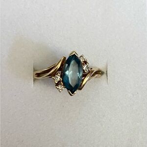 14kt Blue Topaz and diamond ring, Size 5.5